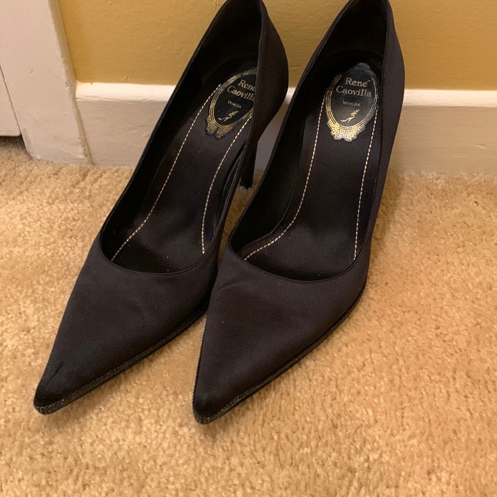 Rene Caovilla YASMINE CRYSTAL BLACK PUMP satin with crystal trimmed sole/heel